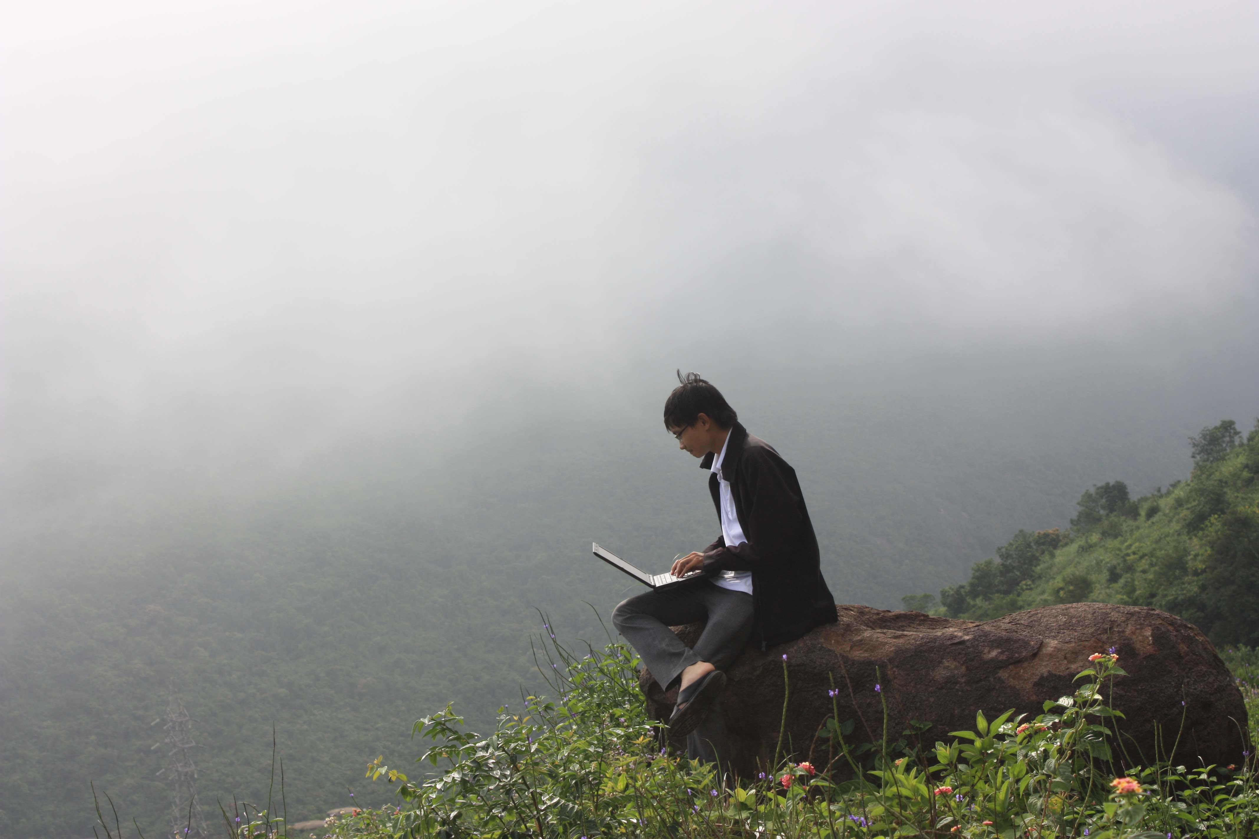 Me coding on a mountain, in 2012